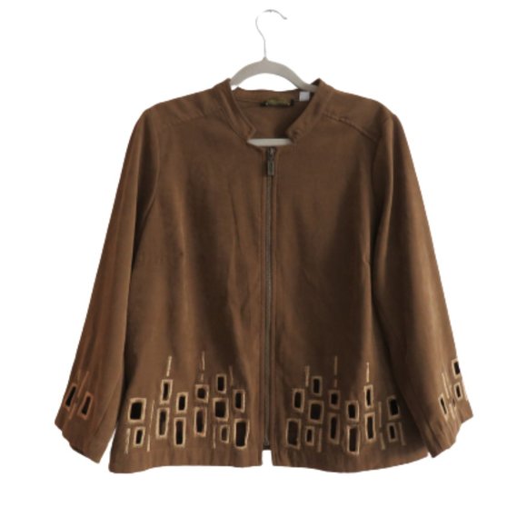 Bob Mackie Jackets & Blazers - BOB MACKIE Wearable Art Tile Cut Out Mole Skin Zip Front Jacket - Size M